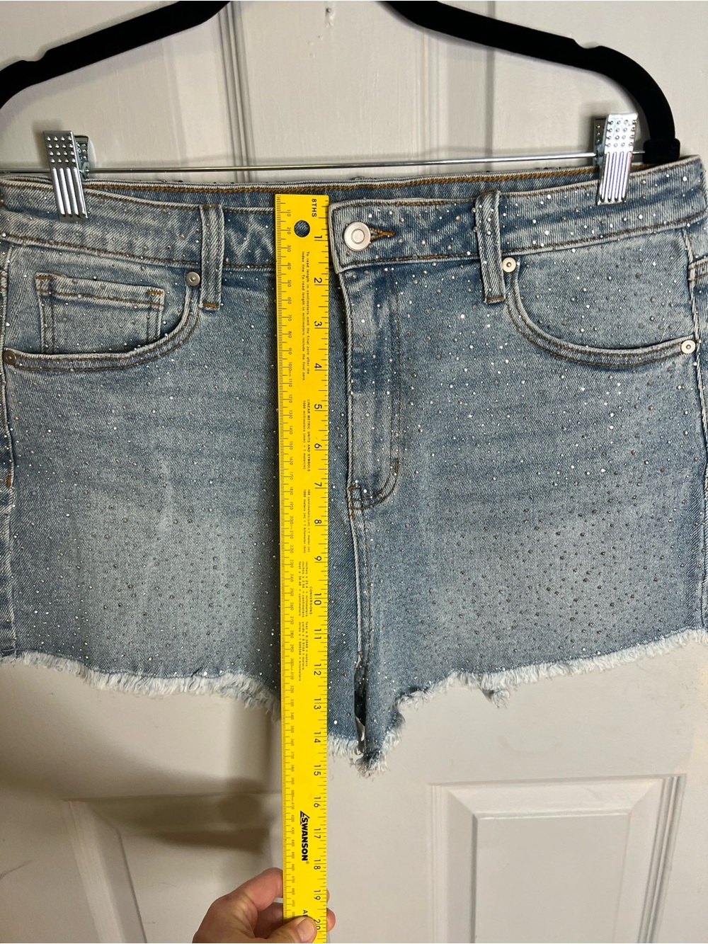 Altar'd State Light Blue Shorts with Silver Rhinestone Studs - Picture 7 of 11